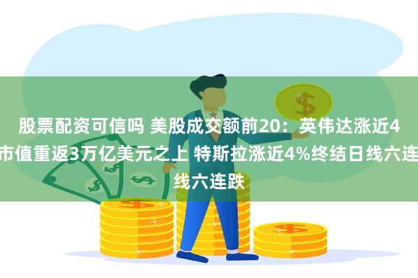 股票配资可信吗 美股成交额前20：英伟达涨近4%市值重返3万亿美元之上 特斯拉涨近4%终结日线六连跌