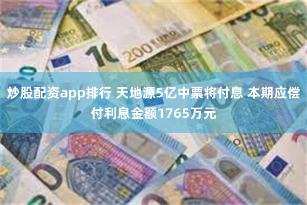 炒股配资app排行 天地源5亿中票将付息 本期应偿付利息金额1765万元