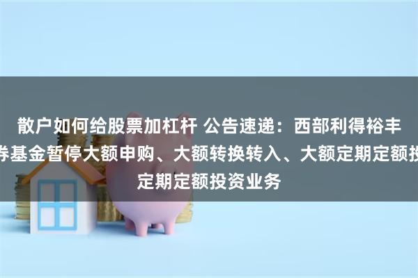 散户如何给股票加杠杆 公告速递：西部利得裕丰回报债券基金暂停大额申购、大额转换转入、大额定期定额投资业务