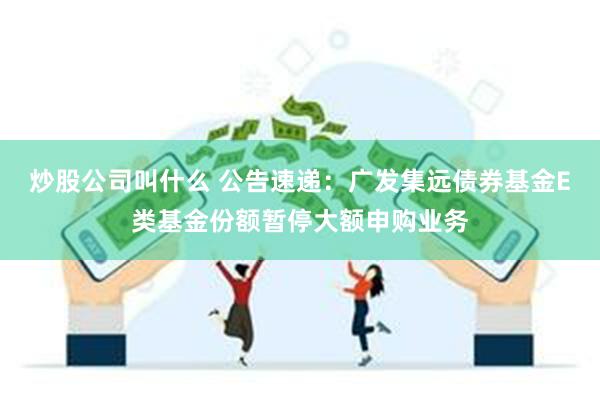 炒股公司叫什么 公告速递：广发集远债券基金E类基金份额暂停大额申购业务
